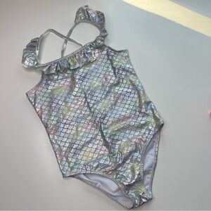 Girls Shimmery Mermaid One-Piece Swimsuit / Bathing Suit Size 12/14